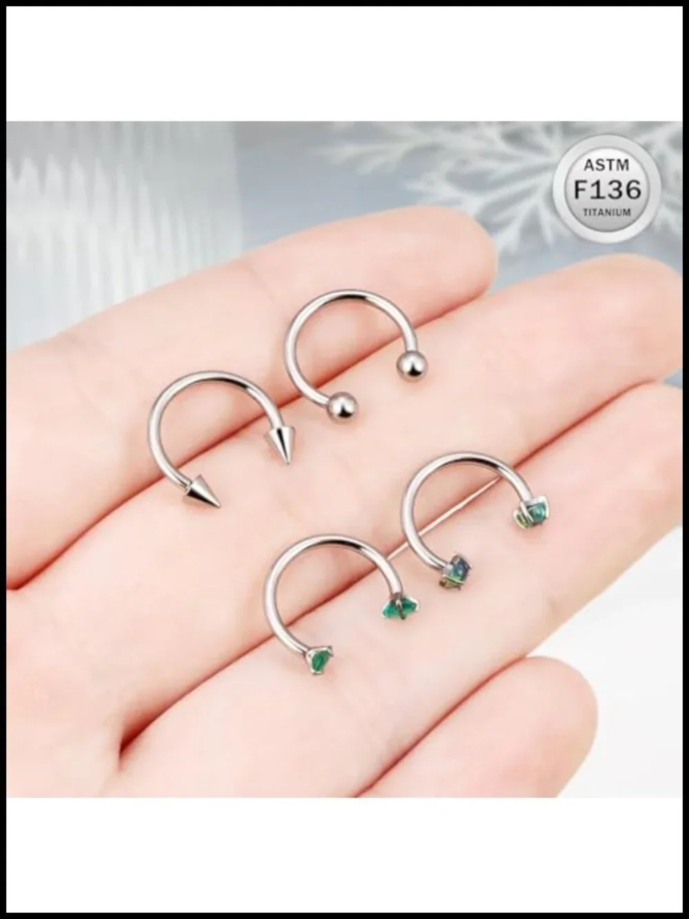 16G Titanium Horseshoe Nose Ring Septum Piercing Jewelry Set with CZ Opal